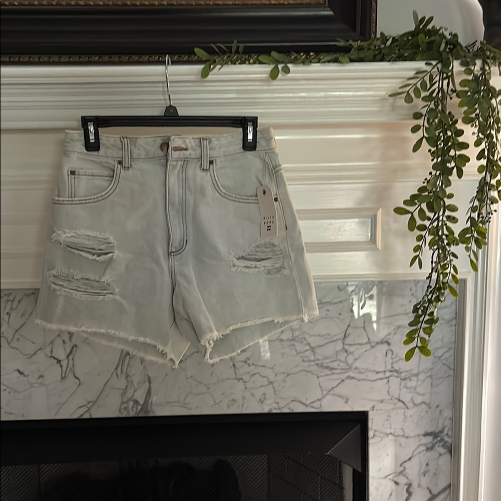 Billabong Light Gray Distressed Jean Shorts